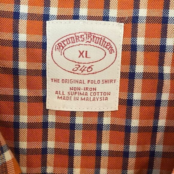 Brooks Brothers Men’s Sz XL Orange Blue Plaid Classic Button Down Collar Shirt - Picture 5 of 7